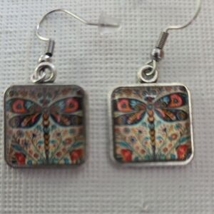 Colorful Dragonfly Square Earrings